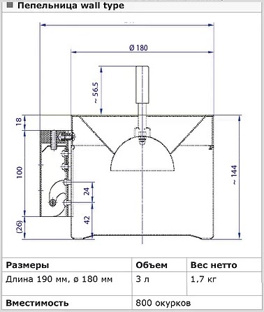 Габаритные размеры и вес пепельницы